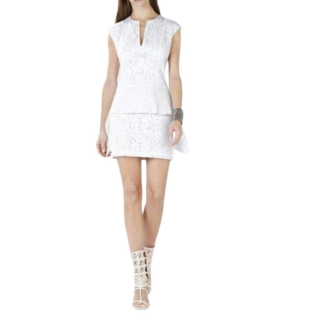 BCBGMAXAZRIA ISABEL DRAPED SIDE PEPLUM DRESS